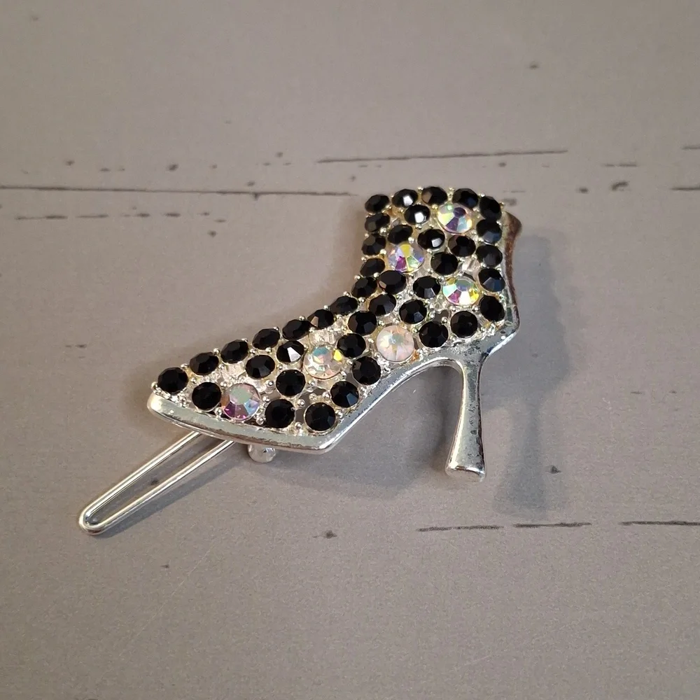 Black Rhinestone High Heel Barette